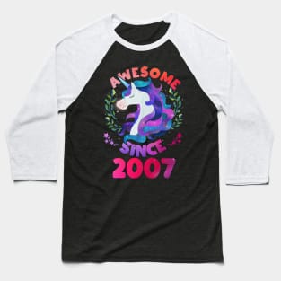 Cute Awesome Unicorn Since 2007 Funny Gift Baseball T-Shirt